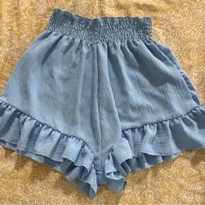Papermoon Light Blue High Waist Ruffle Shorts